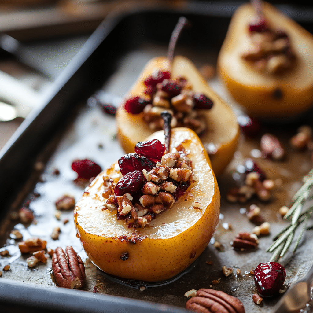 Baked Pears with Cranberries & Pecans