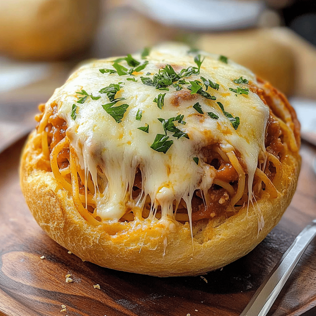 Cheesy Bread Bowl Spaghetti