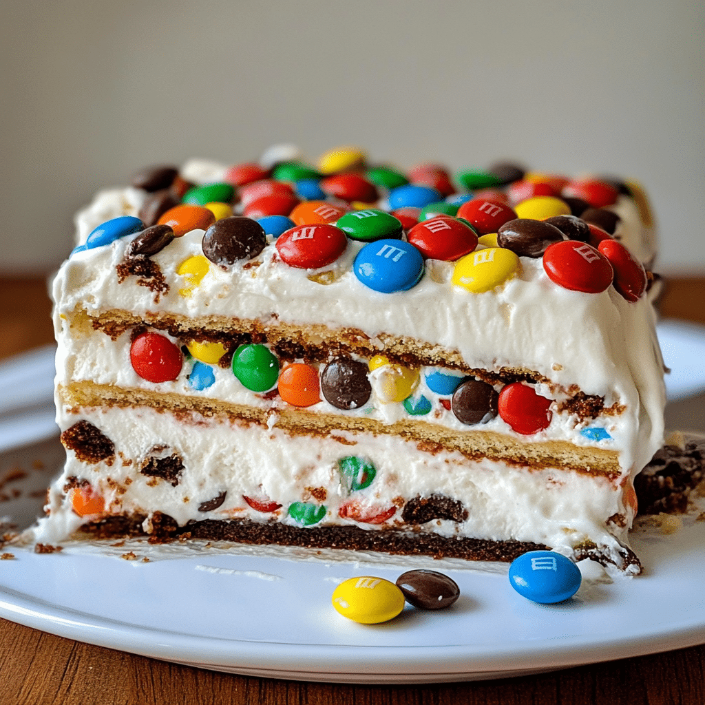 Easy M&M Ice Cream Sandwich Cake