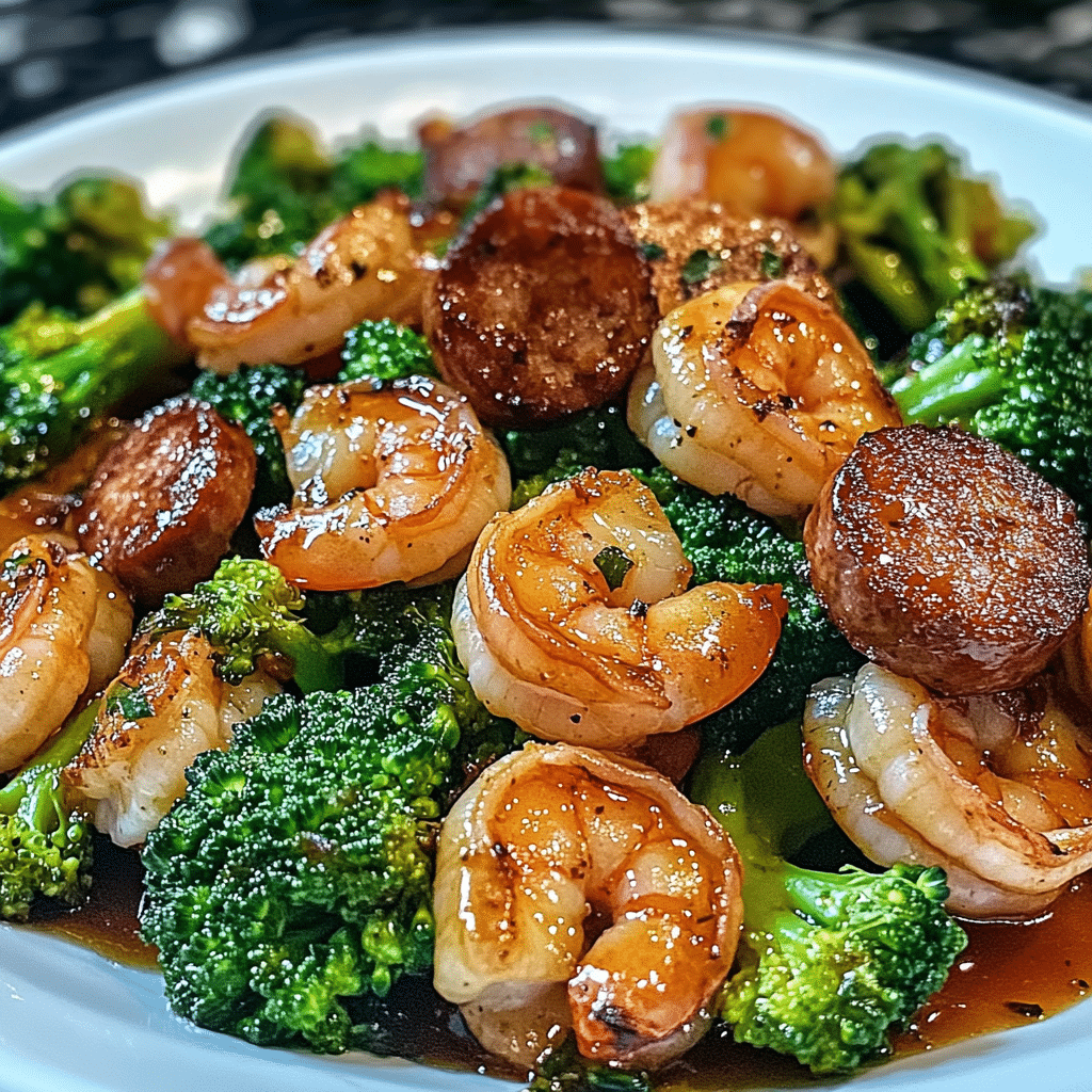 Honey Garlic Shrimp, Sausage & Broccoli
