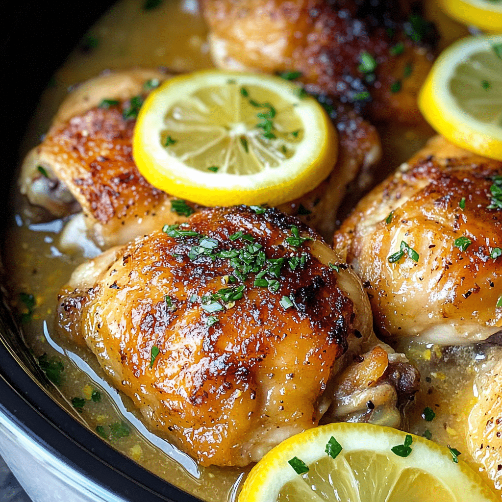 Lemon Garlic Chicken Thighs (Crockpot)