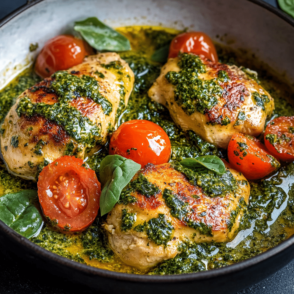 Pesto Chicken with Tomatoes & Spinach