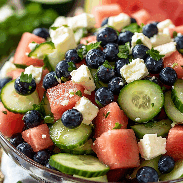 Watermelon Feta Salad with Cucumber and Blueberries