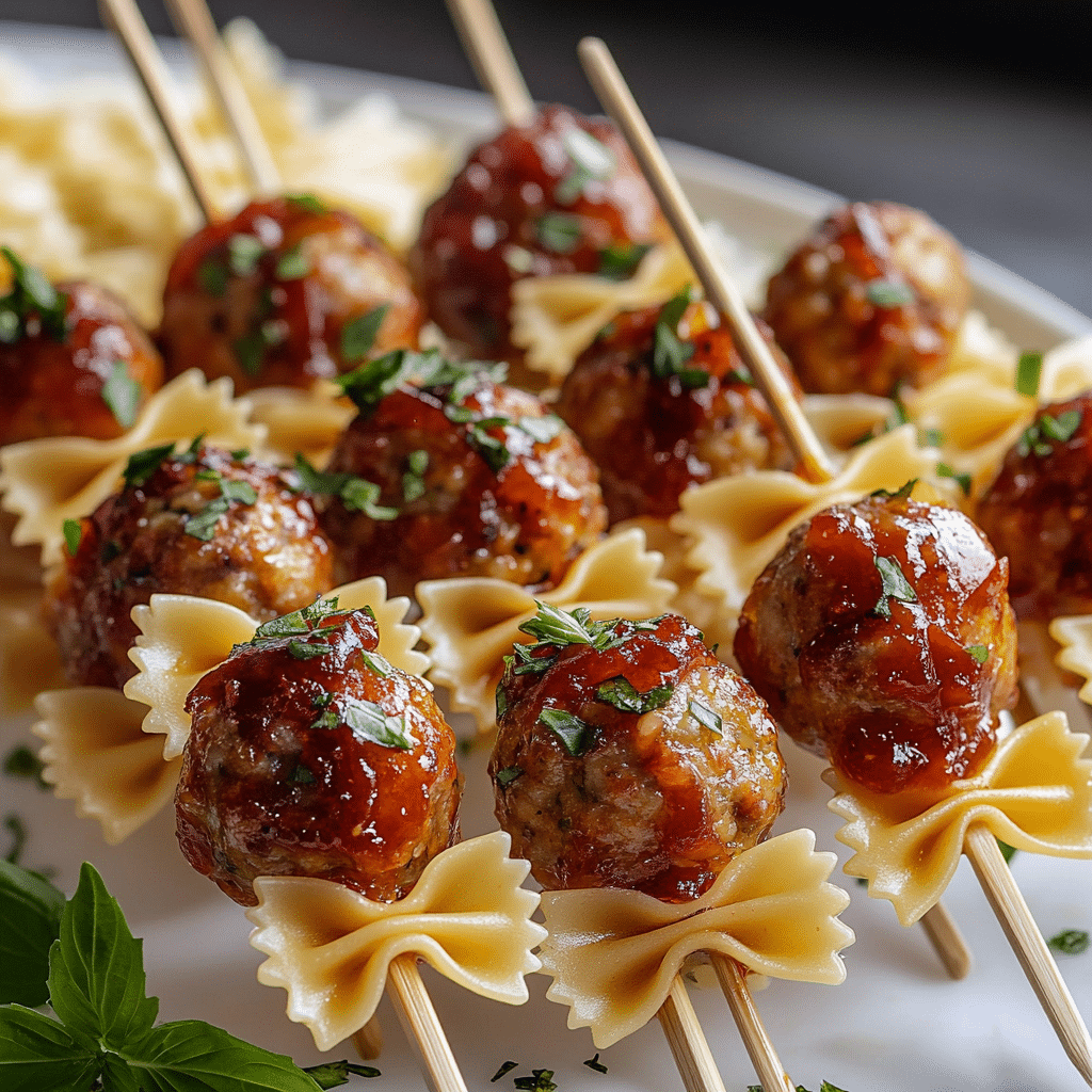 Bowtie Pasta & Meatball Skewers