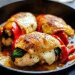 Roasted Red Pepper, Spinach, and Mozzarella Stuffed Chicken