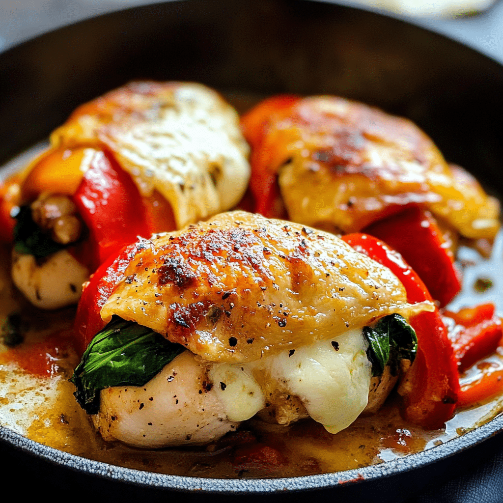 Roasted Red Pepper, Spinach, and Mozzarella Stuffed Chicken