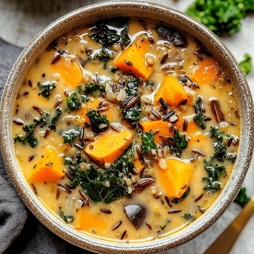 Wild Rice Soup with Sweet Potato and Kale