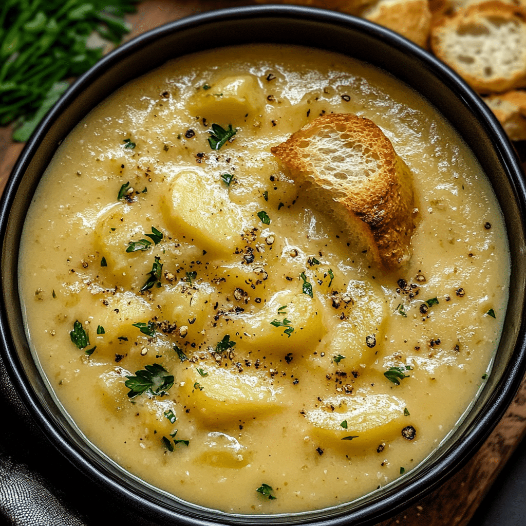 Hearty Cheddar Garlic Herb Potato Soup