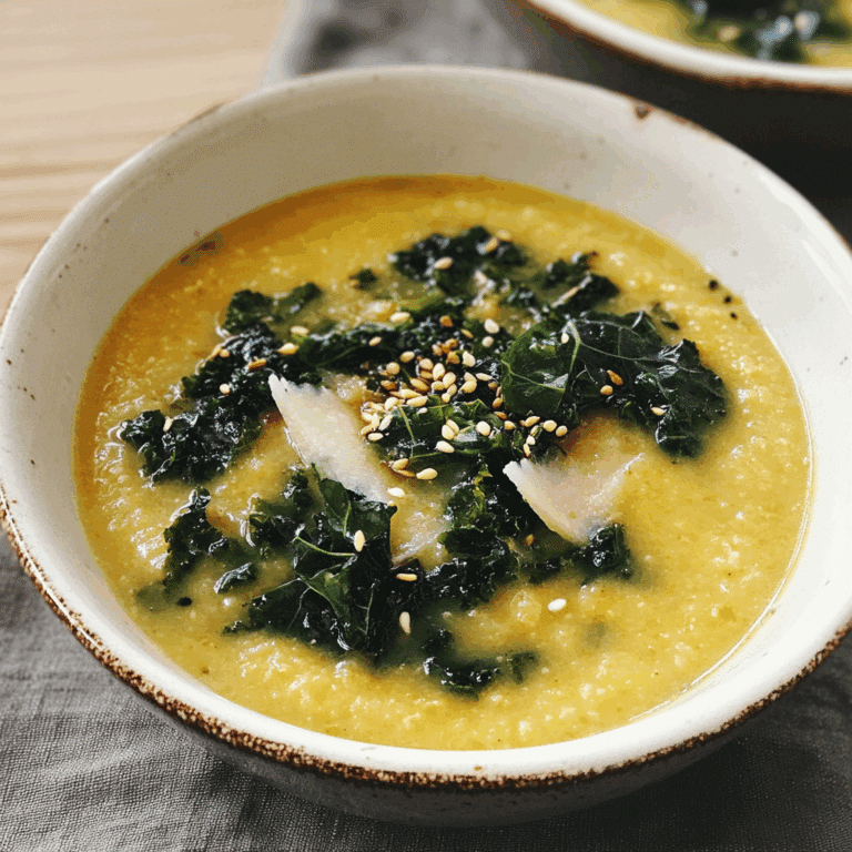 Hearty Vegan Polenta and Kale Soup With Miso and Toasted Sesame Oil
