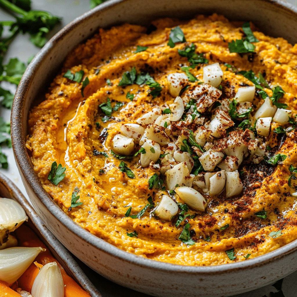 Roasted Garlic Tahini Carrot Dip
