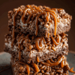 Chocolate Churro Rice Krispie Treats with Caramel Drizzle