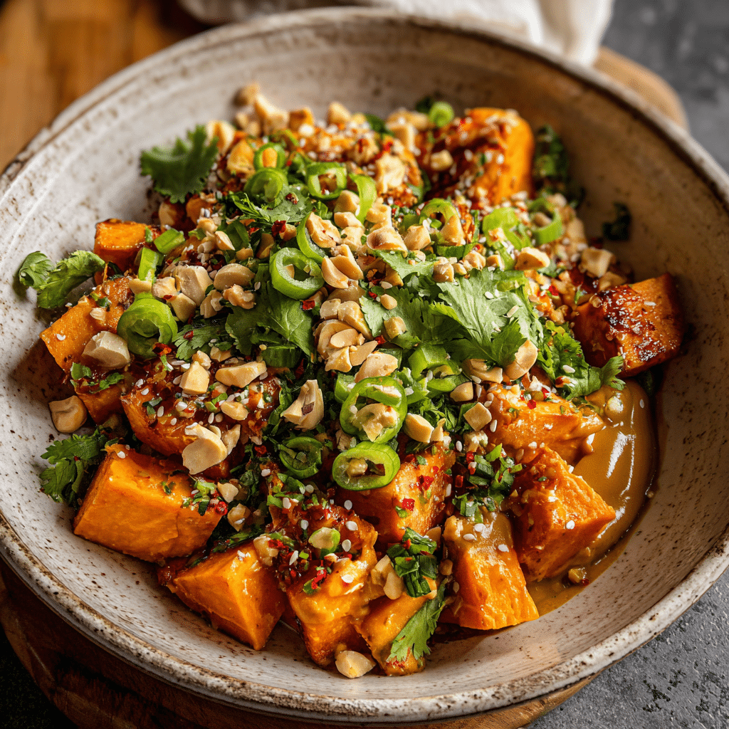 Creamy Thai Peanut Sweet Potato Bowls