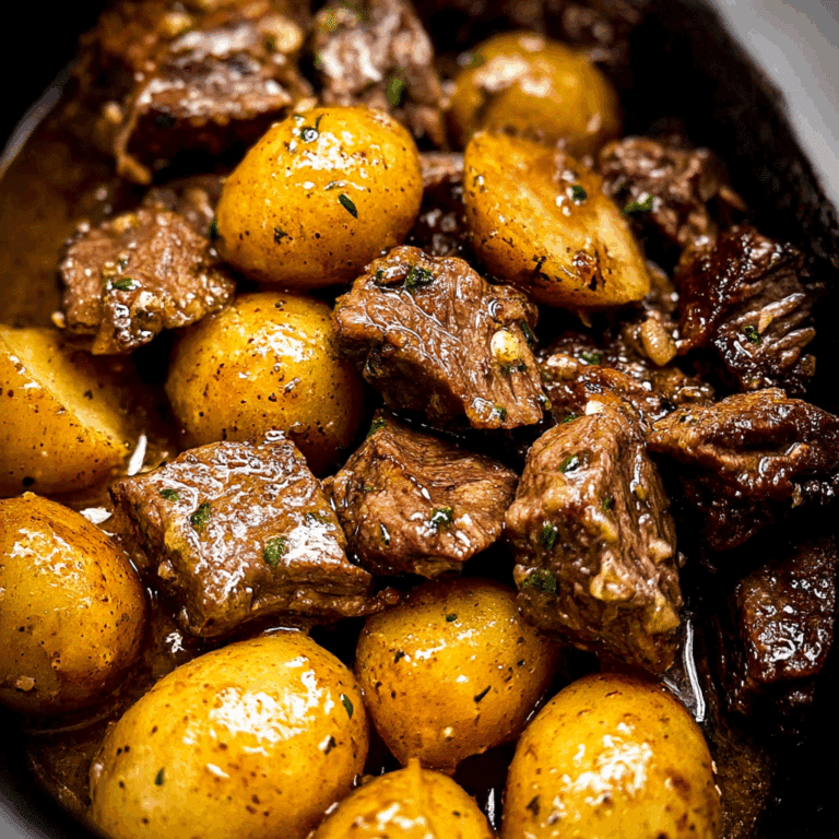 Crockpot Garlic Butter Beef Bites with Potatoes