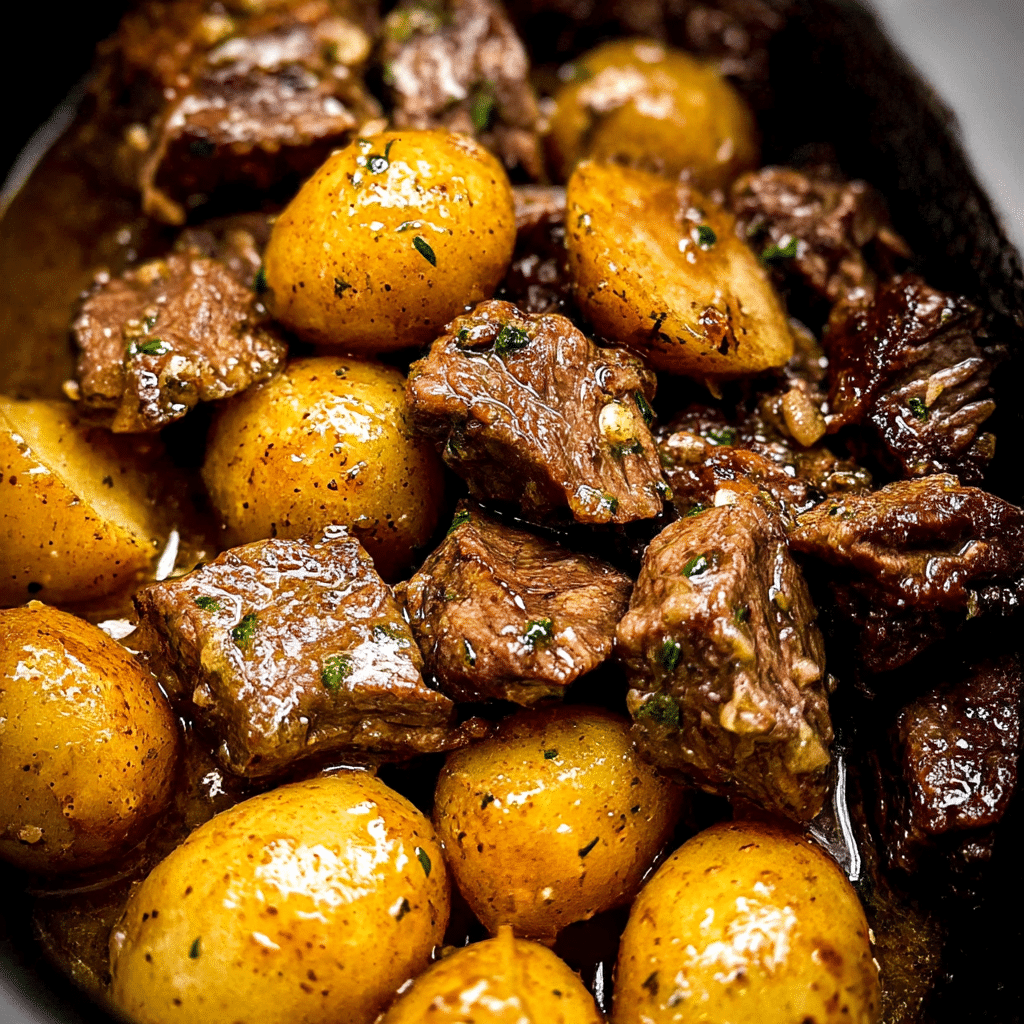 Crockpot Garlic Butter Beef Bites with Potatoes