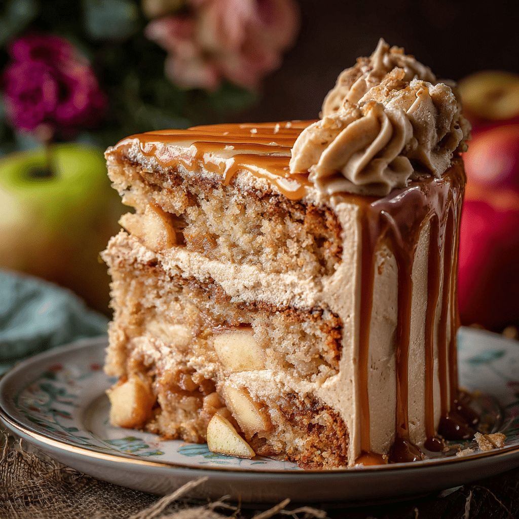 Moist Caramel Apple Cake with Brown Buttercream Frosting