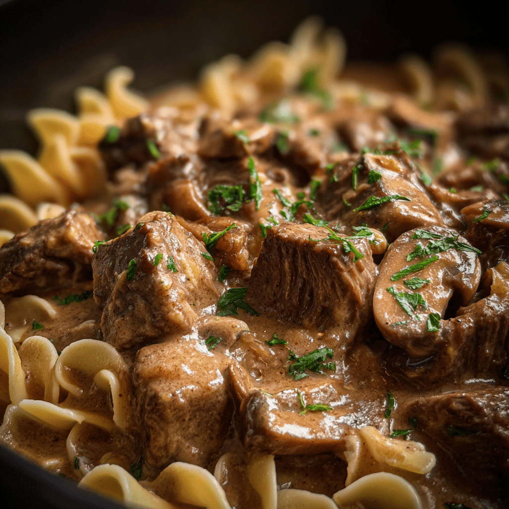 Slow Cooker Beef Stroganoff with Garlic Butter Mushrooms