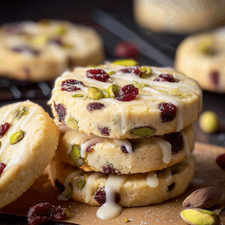White Chocolate Drizzled Cranberry-Pistachio Shortbread Cookies