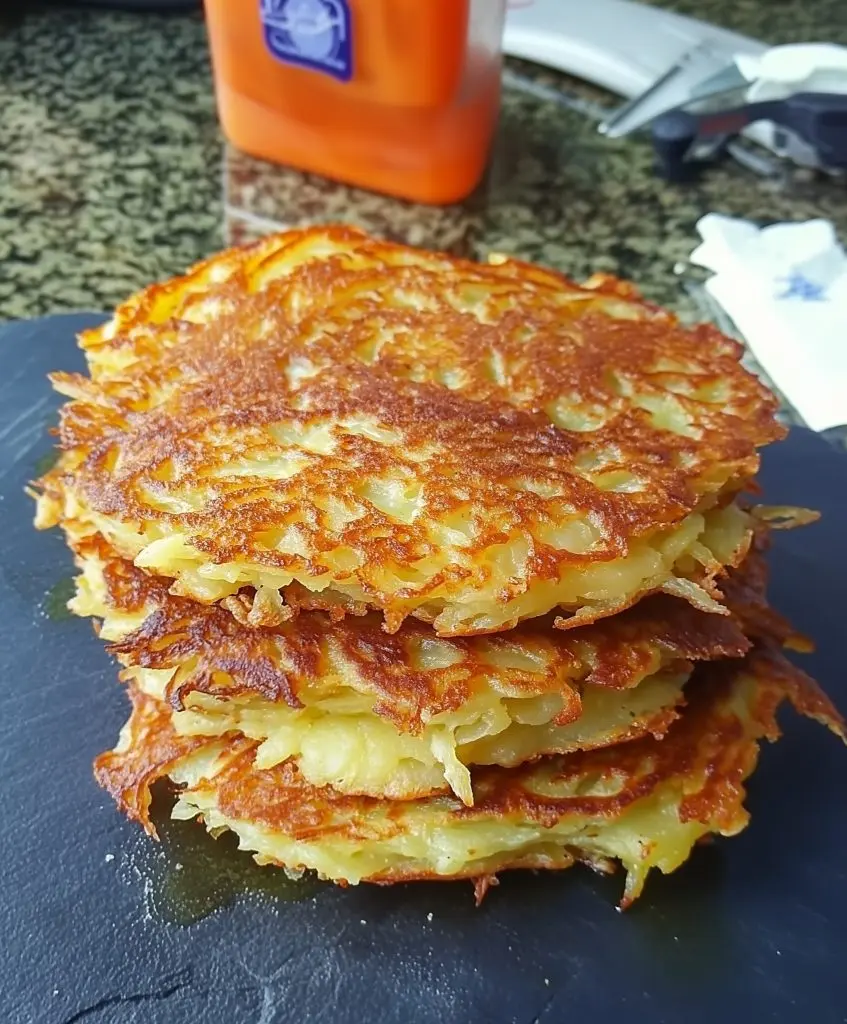 Golden brown German potato pancakes served with applesauce and sour cream