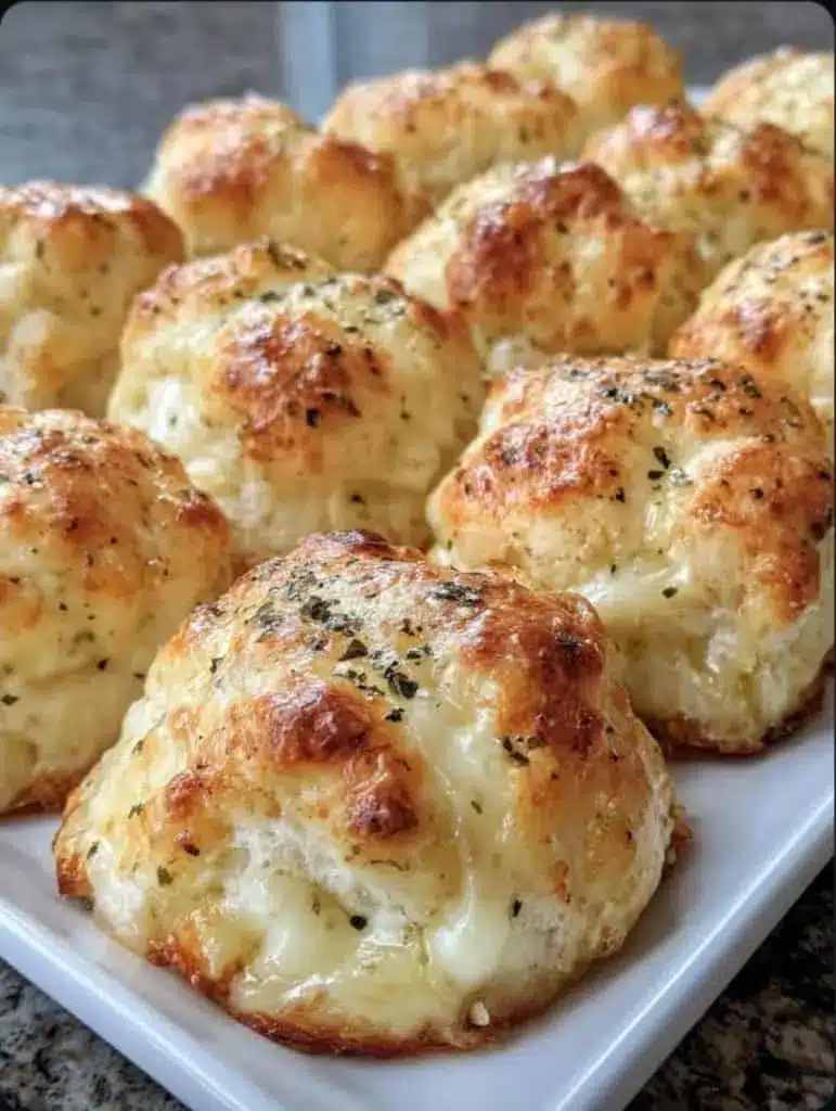 Freshly baked cheese bombs garnished with parsley in a skillet