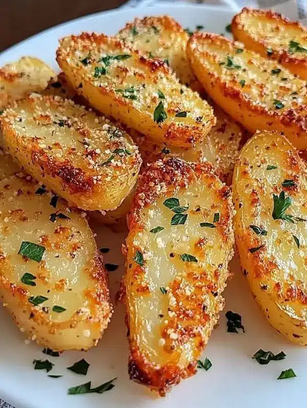 A bowl of garlic parmesan fries served with a side of creamy aioli dipping sauce