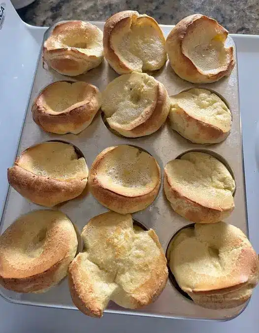 Close up of a hollow and airy Yorkshire pudding interior