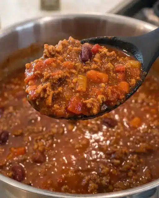 A bowl of easy homemade chili topped with cheese and green onions
