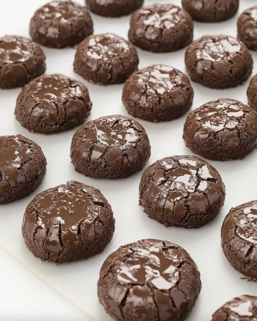 Close up of a bitten fudgy brownie cookie showing the dense chocolate center