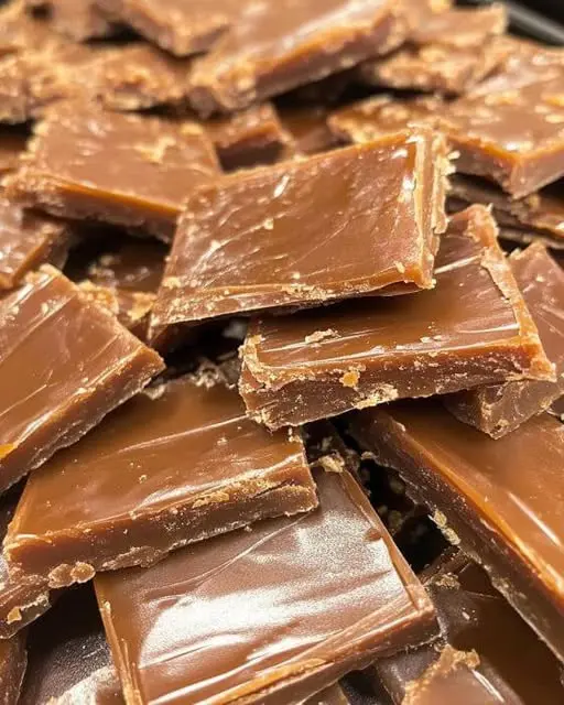 Close up shot of stacked christmas crack showing the layers of saltine, toffee, and chocolate