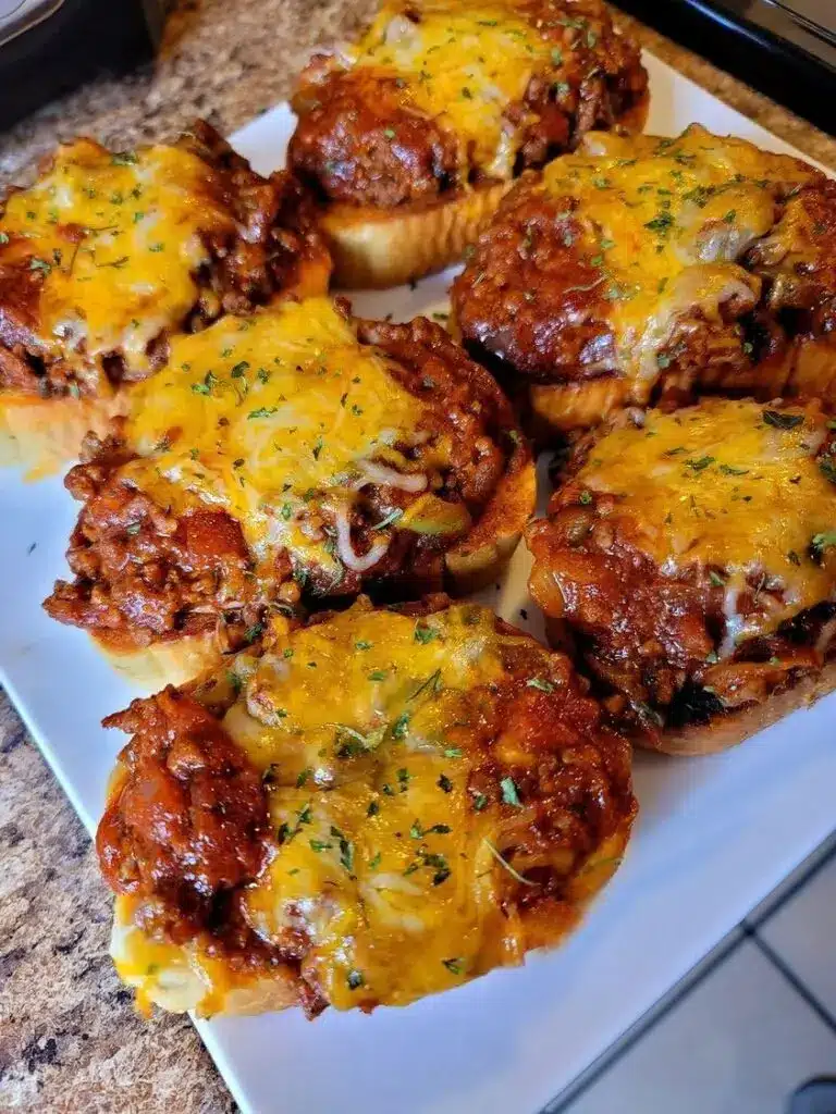 Finished homemade sloppy joe on a toasted brioche bun served with potato chips