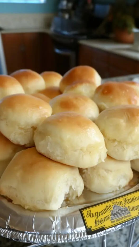 Freshly baked dinner rolls brushed with butter on a cooling rack