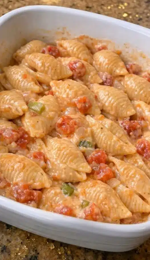 The finished cheesy beef and broccoli served in a skillet