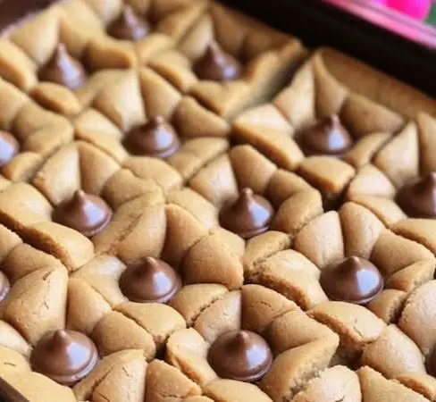 A platter of peanut butter blossom cookies arranged for serving at a holiday party