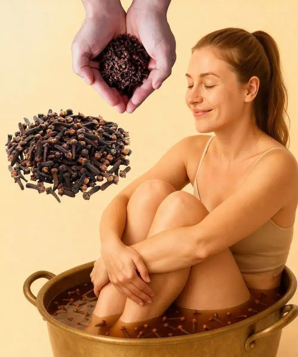 Ground cloves in a small glass jar next to whole cloves and a cinnamon stick.