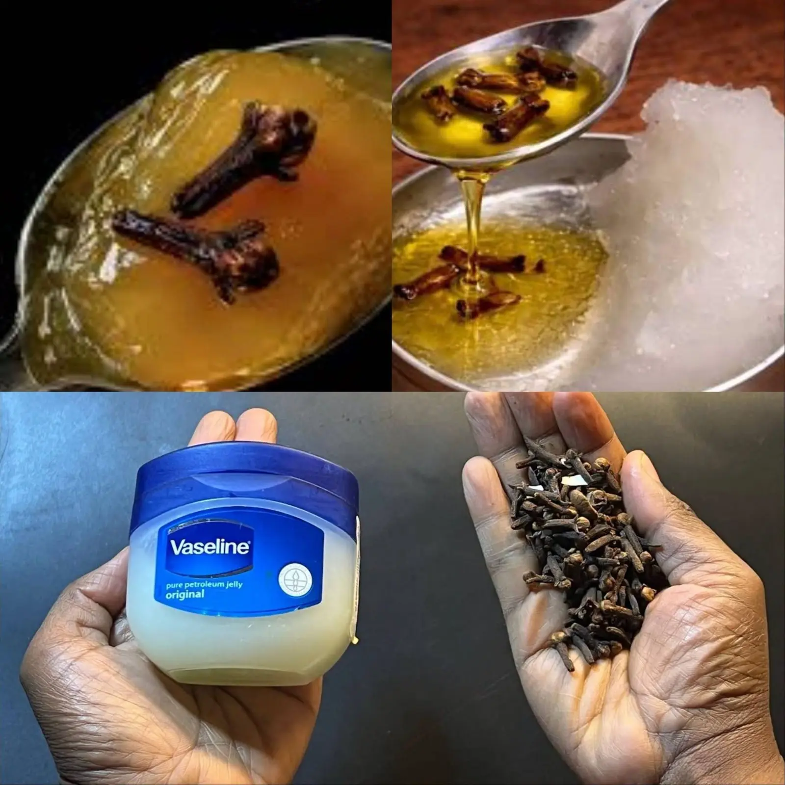 A person applying a DIY clove and vaseline mixture to their hand