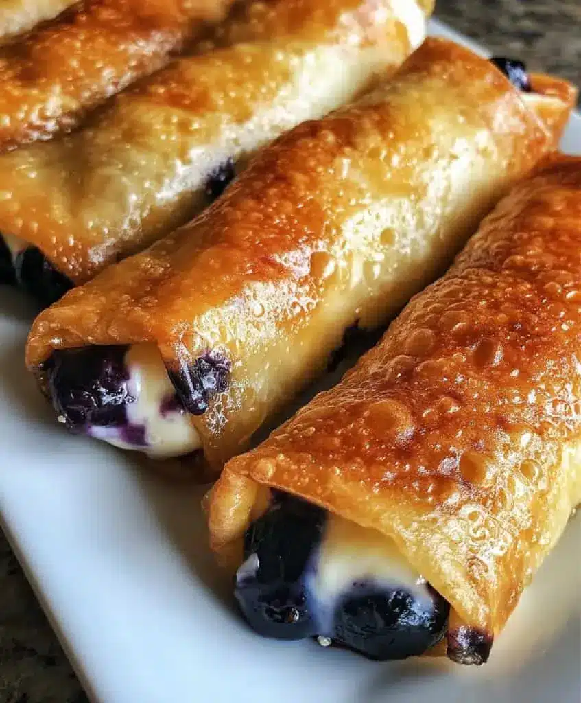 A single blueberry cheesecake roll showing the swirled filling and melted berries