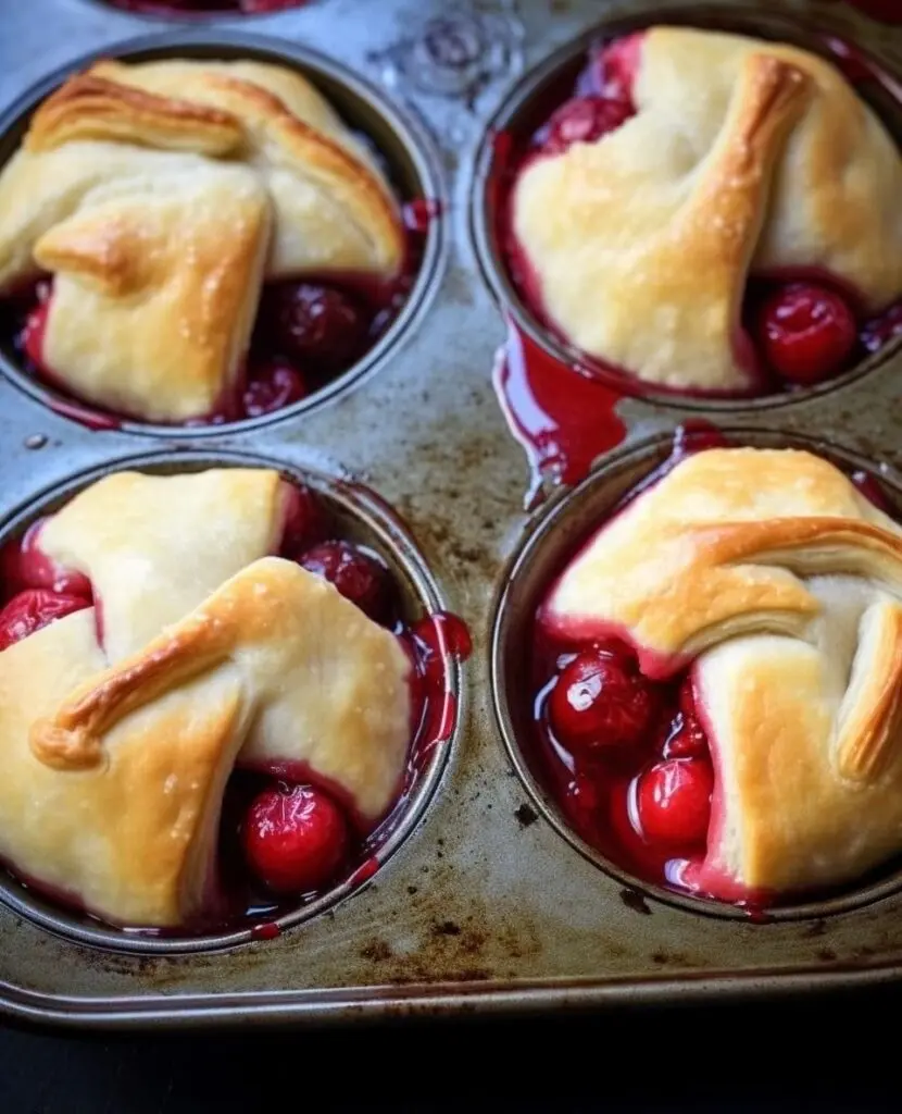 A platter of mini cherry pie bites drizzled with vanilla glaze