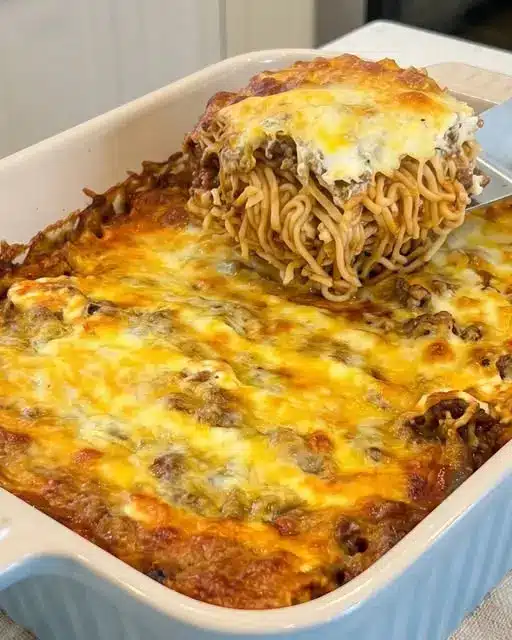 The finished tex mex ramen casserole garnished with cilantro and served in a white bowl