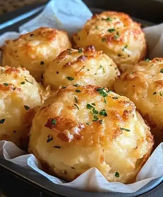 A platter of garlic parmesan cheese bombs garnished with fresh parsley