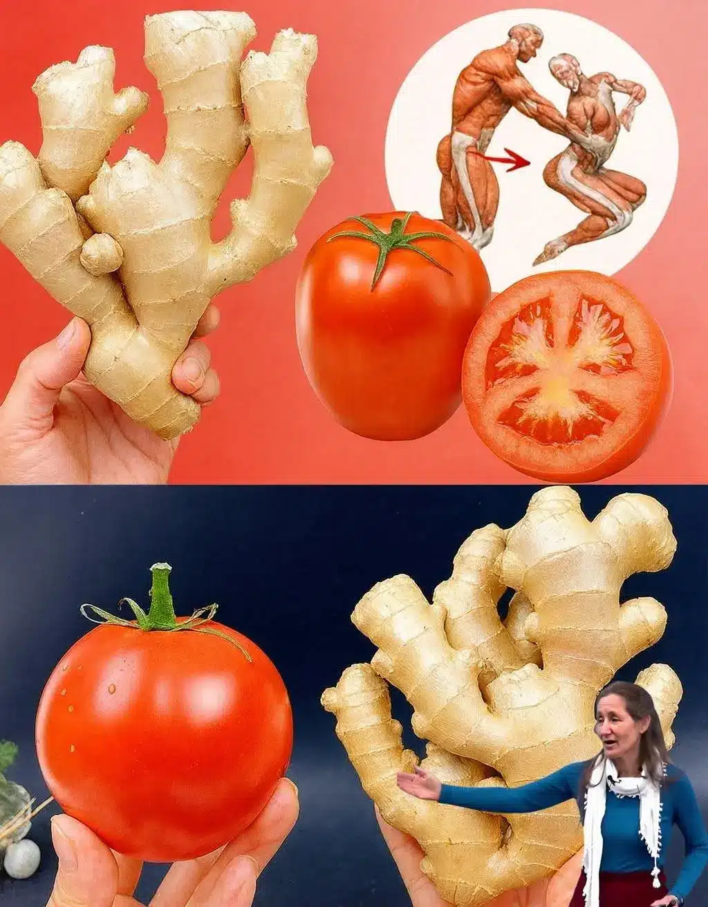 Strained ginger tomato juice served in a tall glass with a lemon garnish.