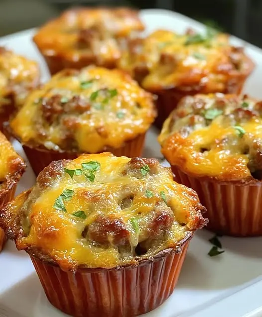 A close up of a finished egg muffin showing the fluffy interior and melted cheese