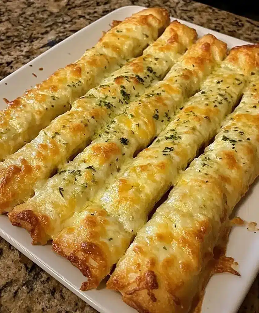 Pull-apart cheesy garlic breadsticks with golden crust