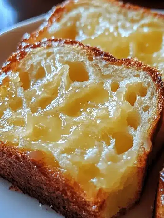 A slice of lemon loaf cake being served on a white plate with a fork