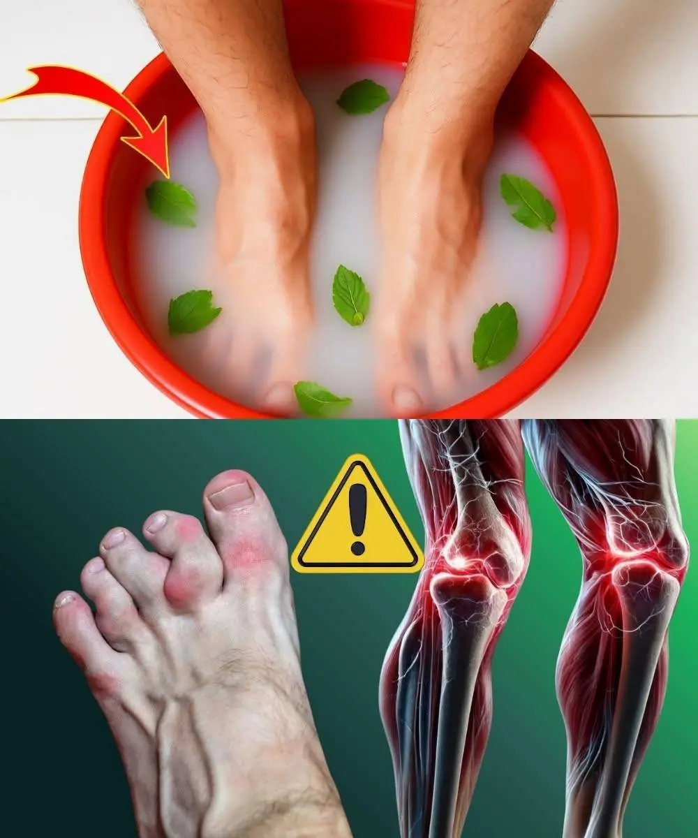 A person soaking their feet in a basin with herbs and a warm towel nearby.