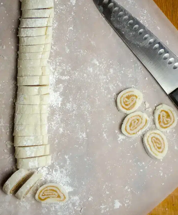Sliced old fashioned potato candy arranged on a serving plate