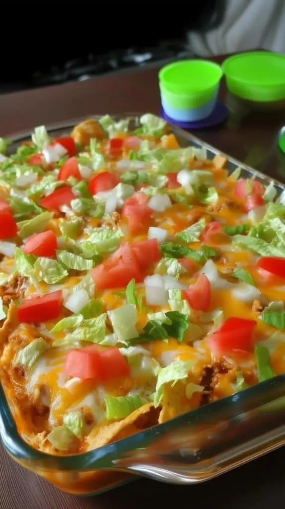 sliced crescent roll taco bake served on a white plate with lettuce and tomato