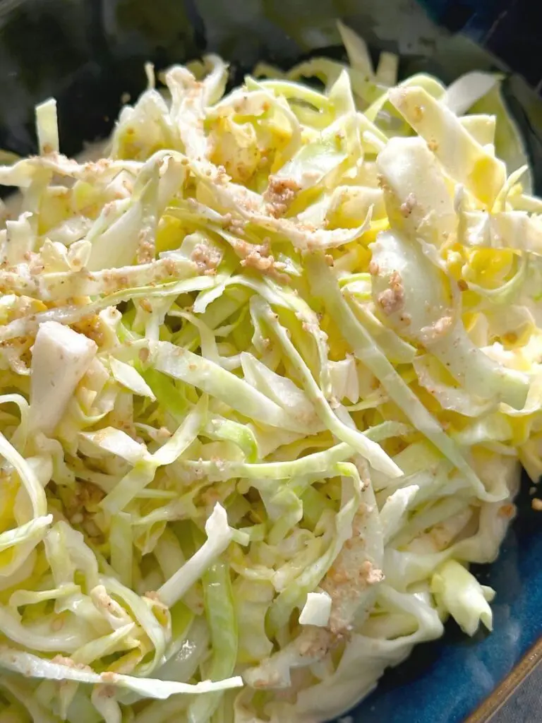 Seattle style teriyaki coleslaw served in a bowl