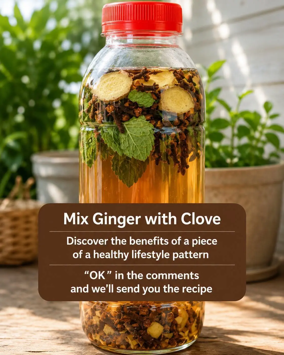 A steaming cup of ginger and clove tea with a lemon slice and cinnamon stick