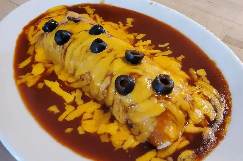 A tray of smothered enchiritos ready to be served