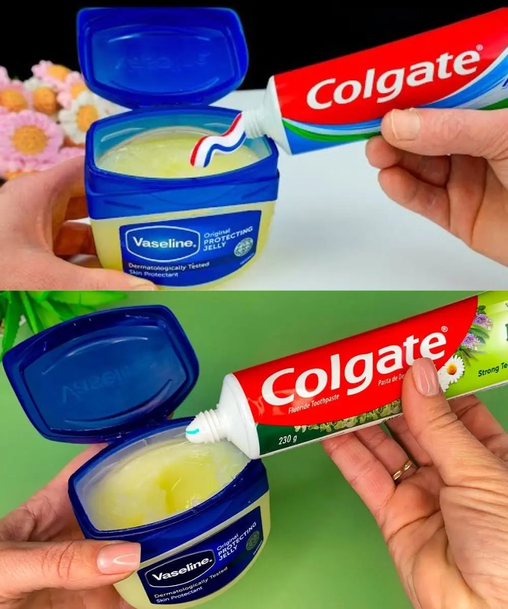 Close up of petroleum jelly and white toothpaste mixture