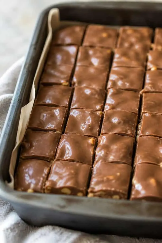 Individual pieces of Oklahoma nut candy served on a festive plate